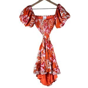 Sky To Moon Orange Floral Printed Short Sleeve Cutout Mini Dress